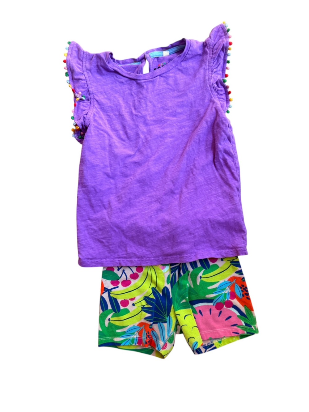 Mini Boden Purple Flutter Sleeve Top with Tropical Print Shorts